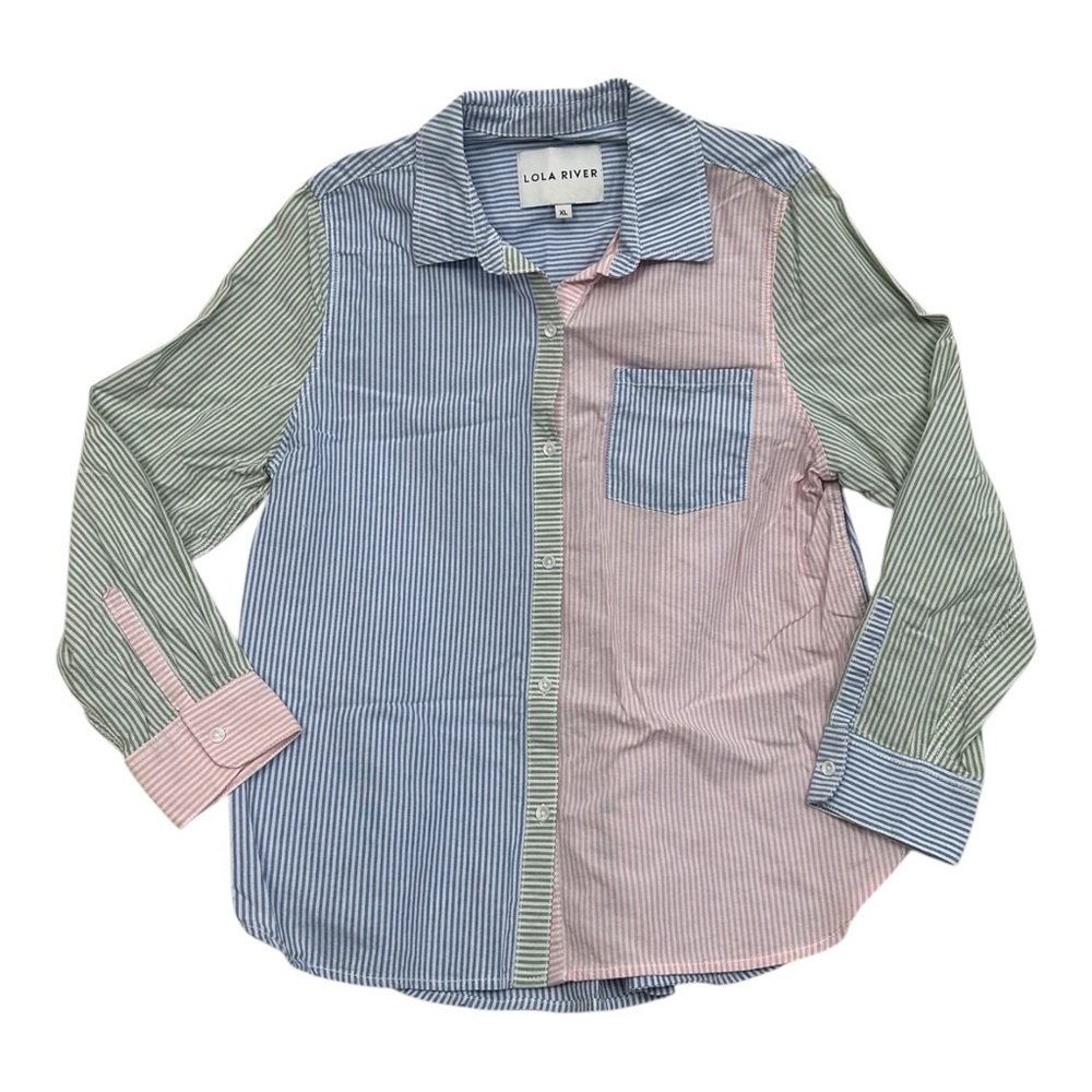 Lola River Button Down Multicolor Striped Top - Womens Size XL